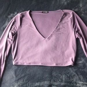 Purple Long sleeve V Neck Crop Top